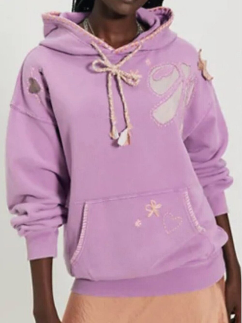 Free People NWT Floral Embroidered Oversized Hoodie Pullover Sweatshirt Boho M